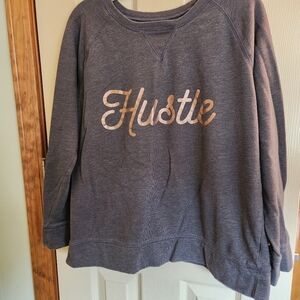 HUSTLE metallic rose-gold graphic sweatshirt, Sz Large